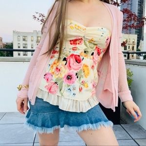 Nanette Lepore Silk Floral Strapless Peplum Top